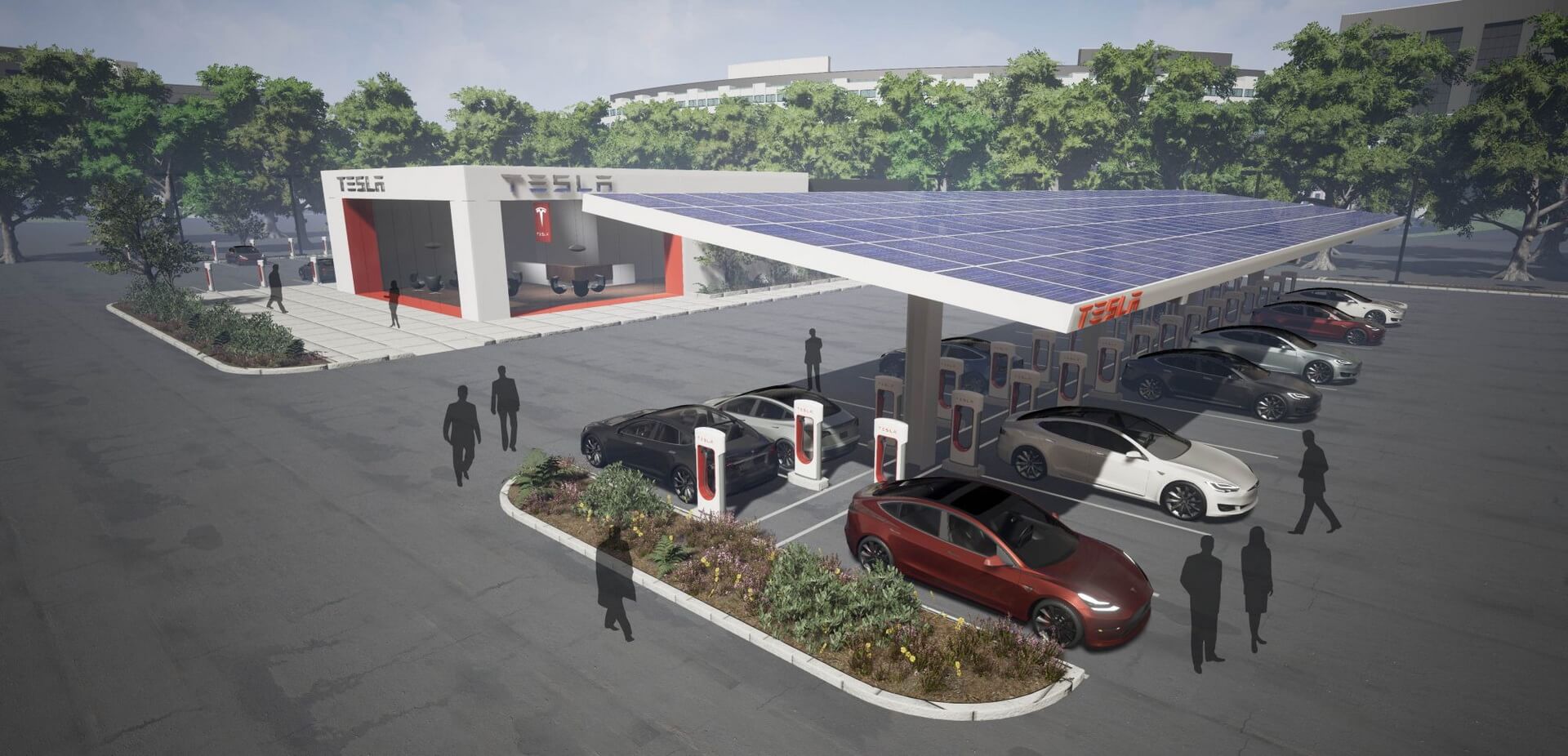 Зарядная станция для электромобилей Tesla Supercharge