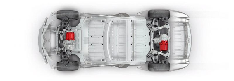 Схема расположения электродвигателей Tesla Model S