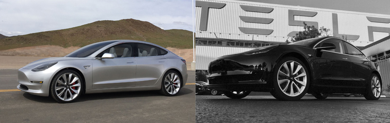 Сравнение прототипа pre-alpha и серийной модели Tesla Model 3