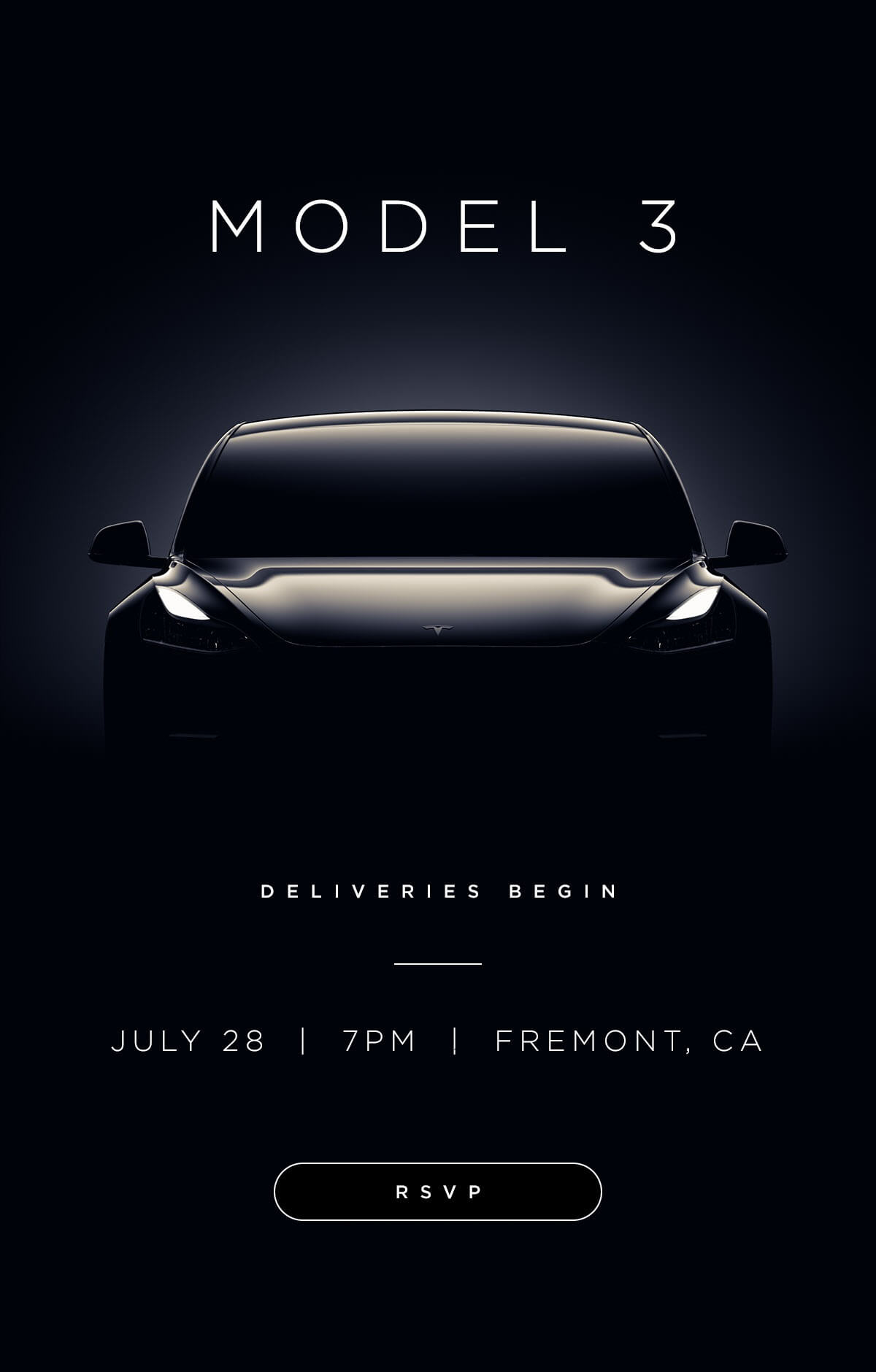 Приглашение на участие в официальной церемонии вручения ключей от Tesla Model 3