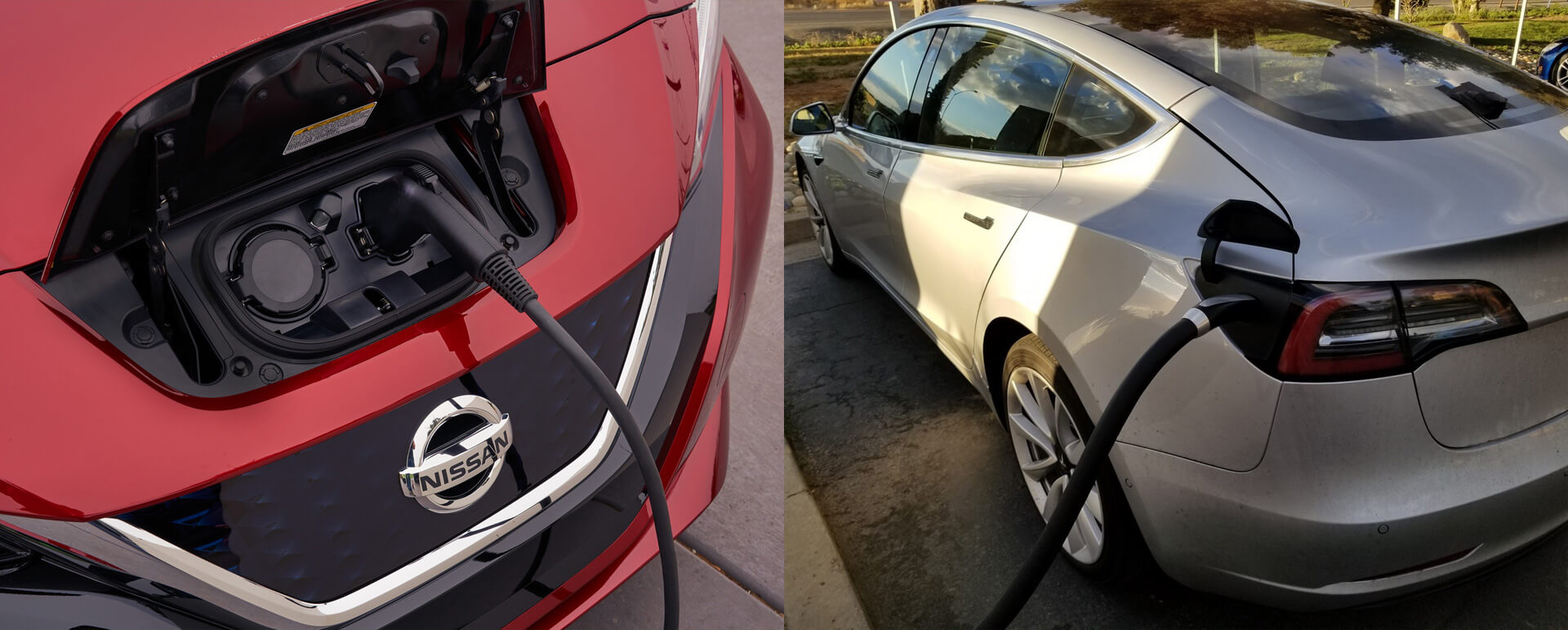 Порты подключения зарядки Nissan Leaf 2018 и Tesla Model 3