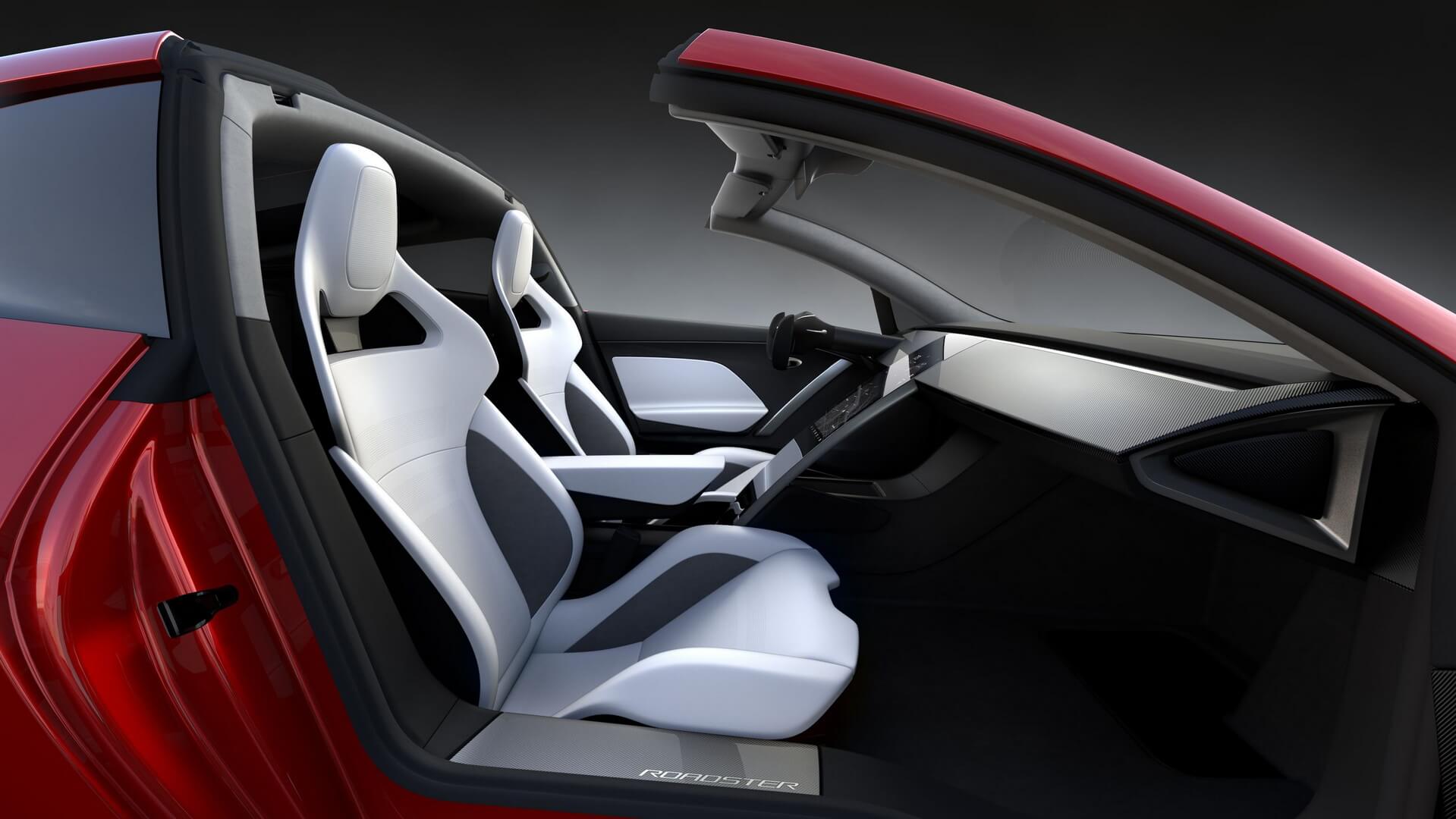 Салон спорткара Tesla Roadster нового поколения со съемной панорамной крышей