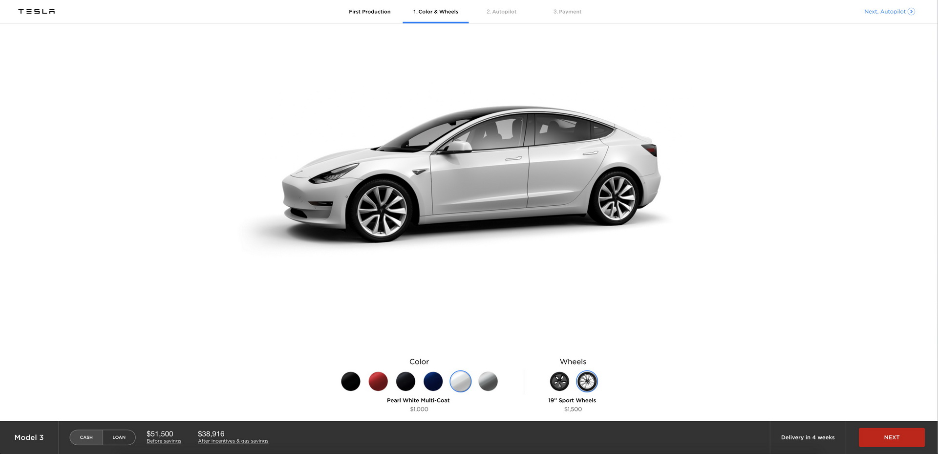 Резервирование Tesla Model 3 на сайте компании