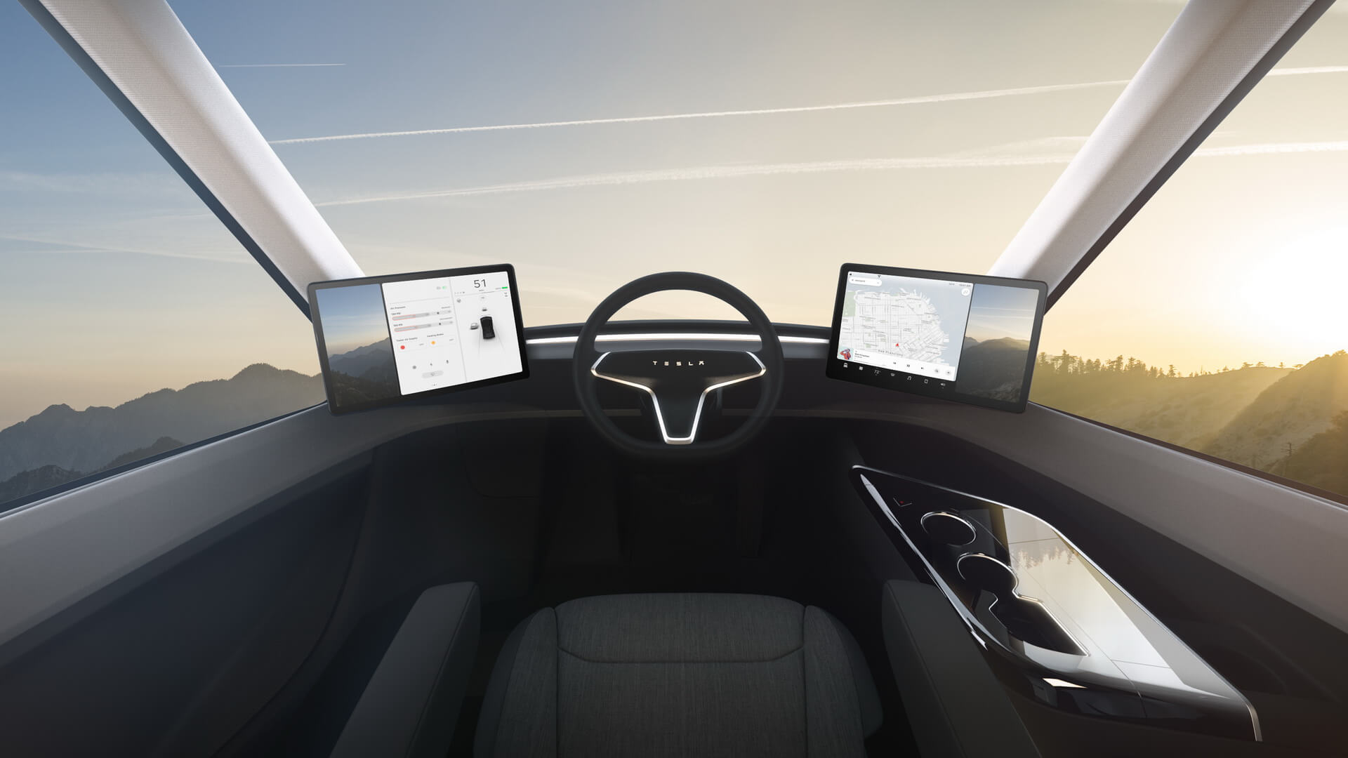Рабочее место водителя в электрогрузовике Tesla Semi