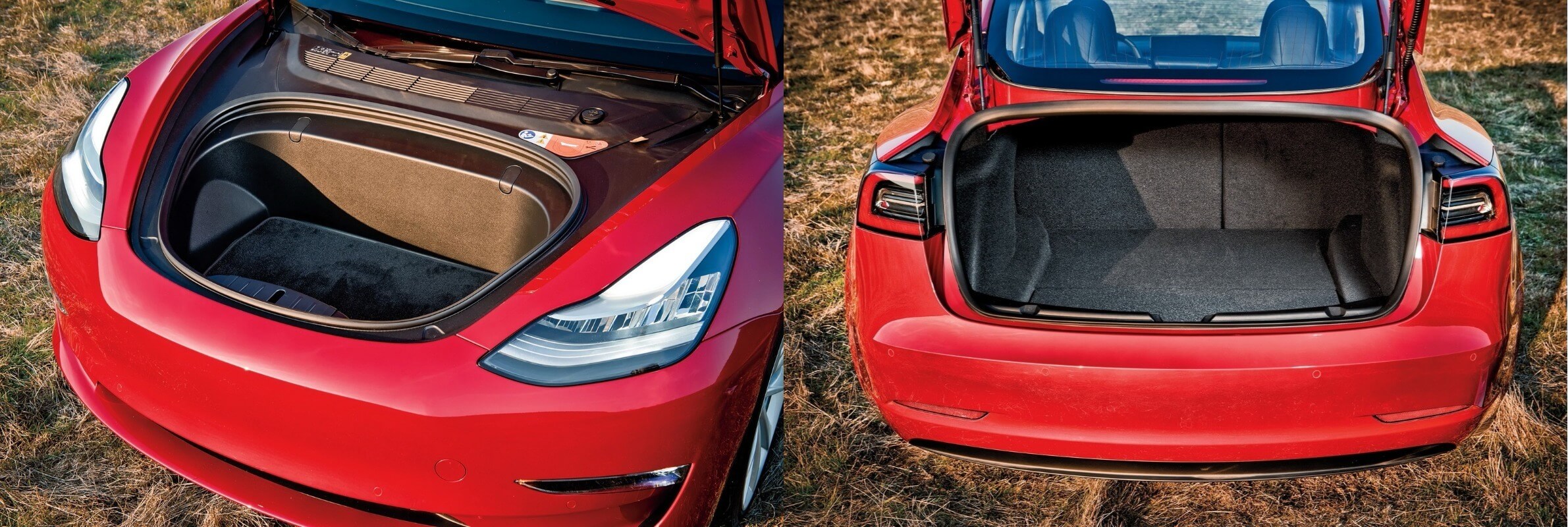 Переднее и заднее багажное отделение электромобиля Tesla Model 3