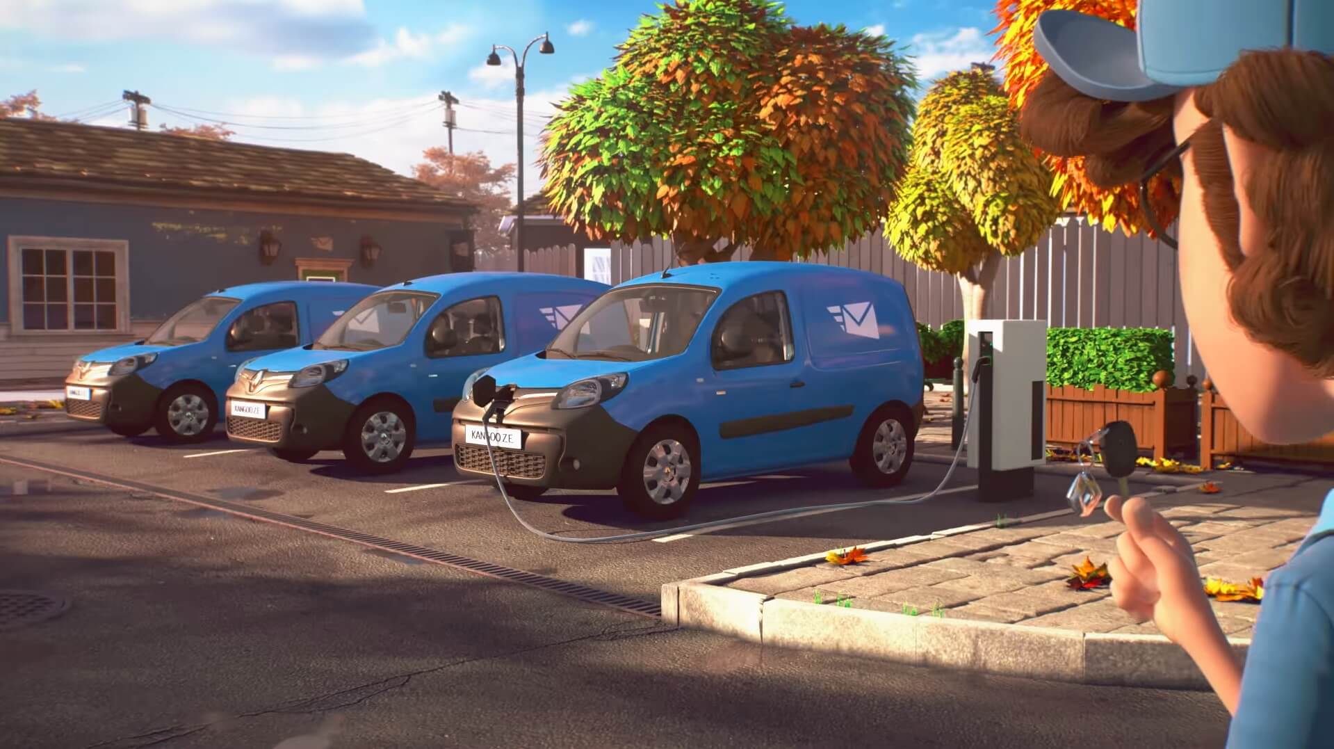 Кадр из мультфильма «Почтальон» с электрическим фургоном Kangoo Z.E.