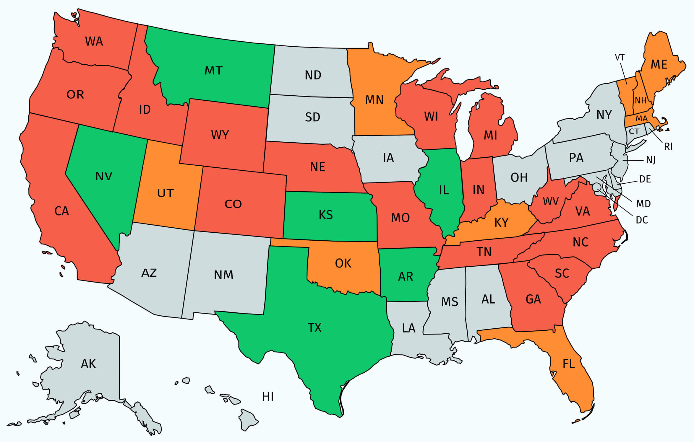 Карта штатов по введению пошлины на электрокары