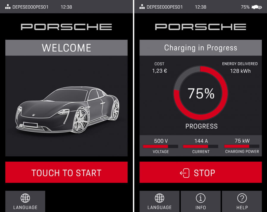 Пользовательский интерфейс мобильного приложения Porsche для зарядки электромобилей