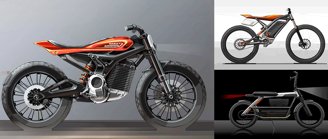 Концепты электрических мотоциклов и велосипеда Harley Davidson