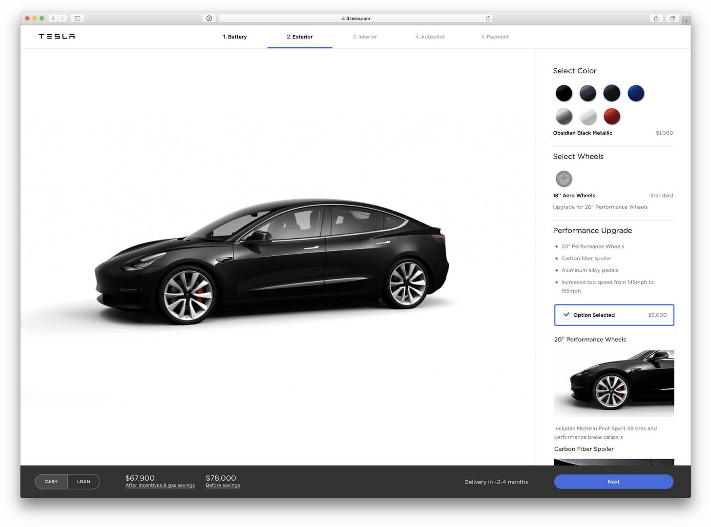 Онлайн-конфигуратор Tesla Model 3 