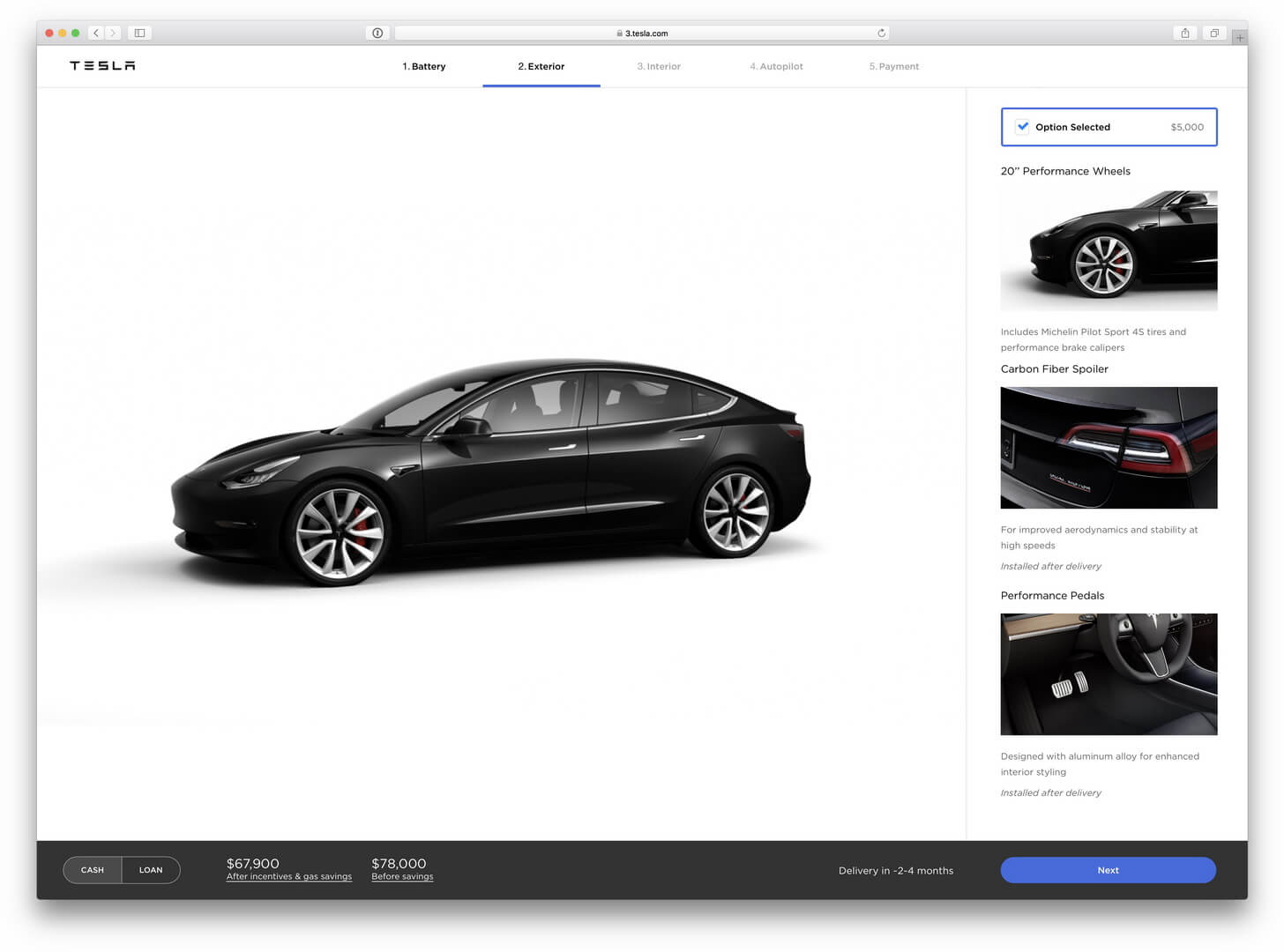 Онлайн-конфигуратор Tesla Model 3