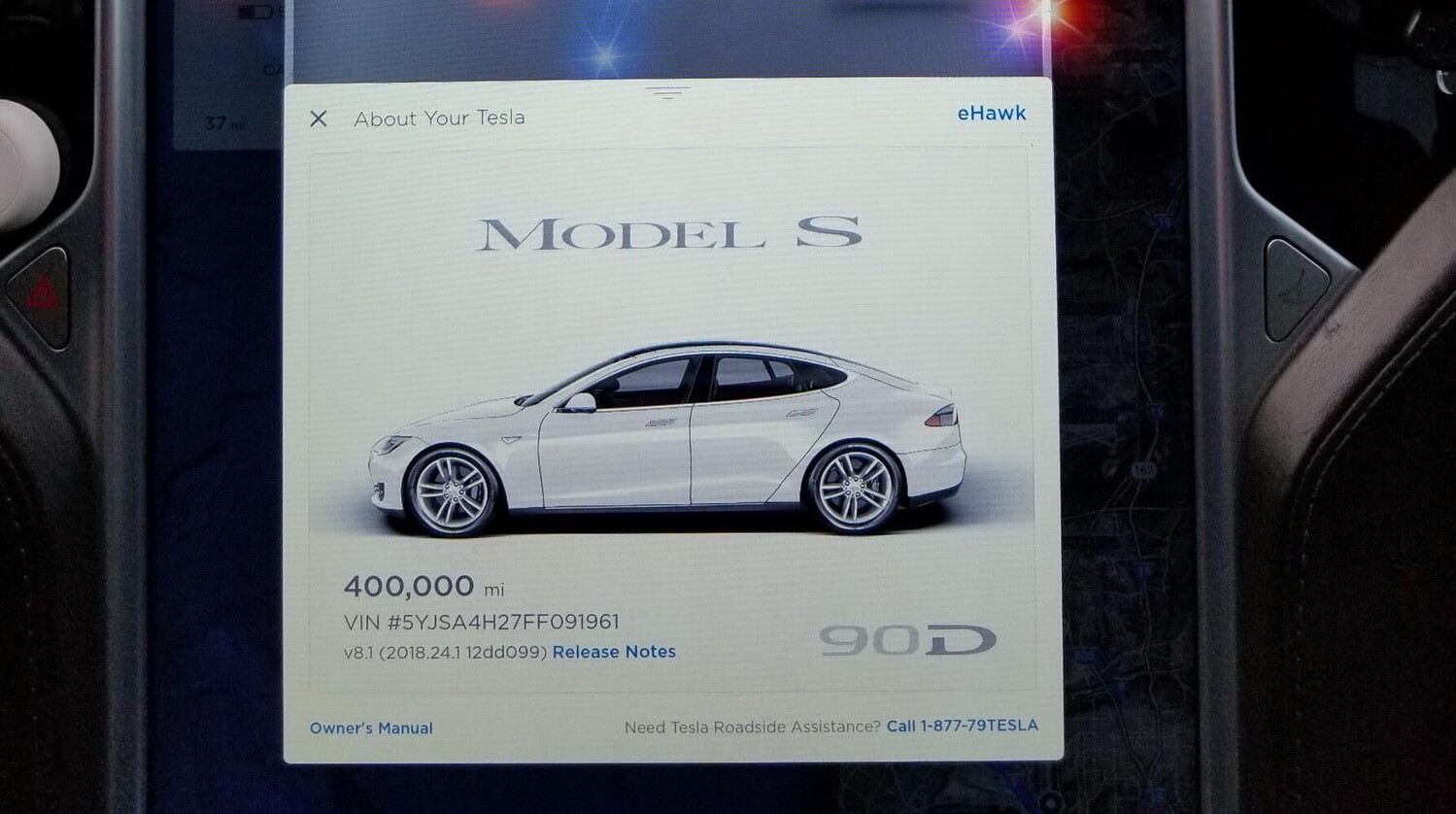 Пробег каршерингового электромобиля Tesla Model S 90D