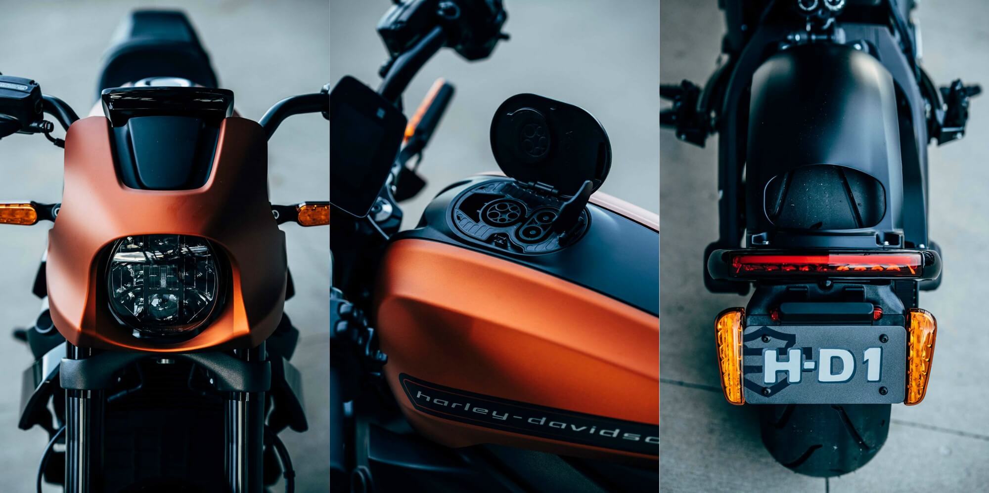 Вид электрического мотоцикла Harley-Davidson LiveWire спереди и сзади