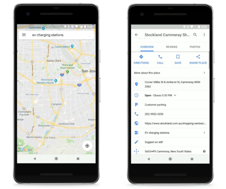 В Картах Google включена функция поиска зарядных станций для электромобилей