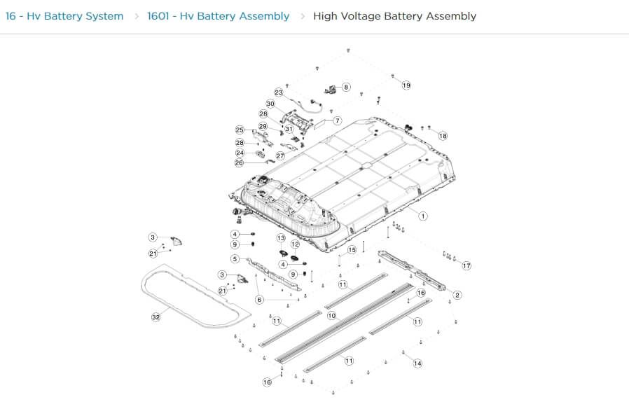 Высоковольтная батарея Model S в каталоге запчастей Tesla