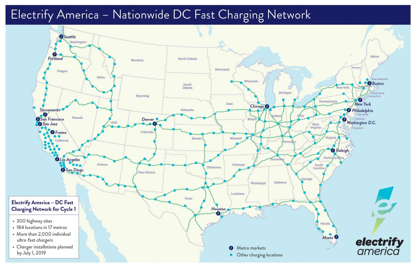 Сеть быстрых зарядных станций Electrify America в США