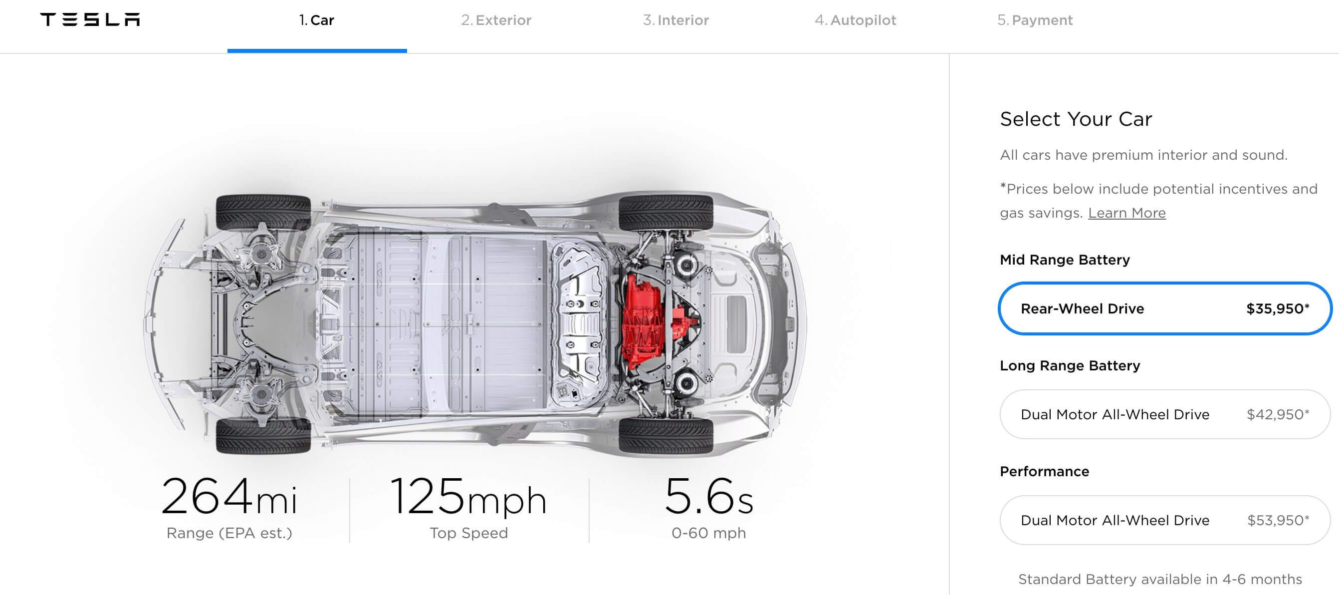 Конфигуратор Tesla Model 3 Mid Range