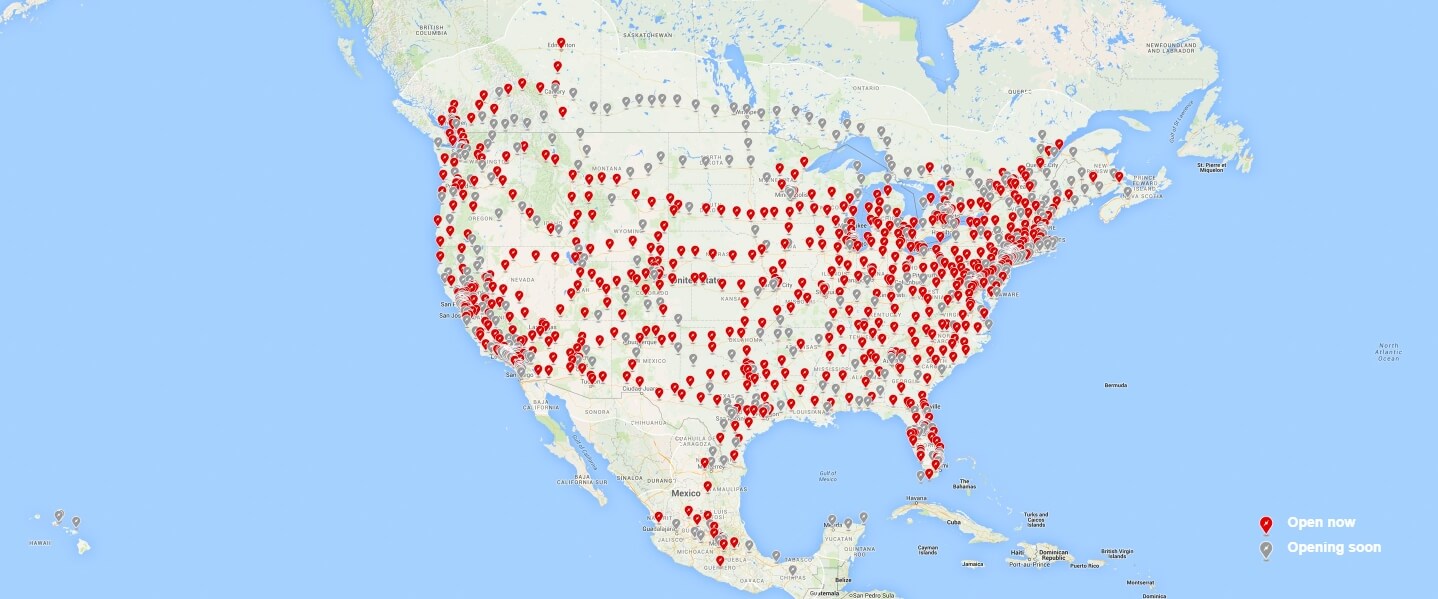 Tesla Supercharger в Северной Америке