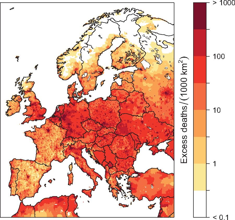 Уровень смертности в разных странах Европы от сердечно-сосудистых заболеваний вызванных загрязнением воздуха