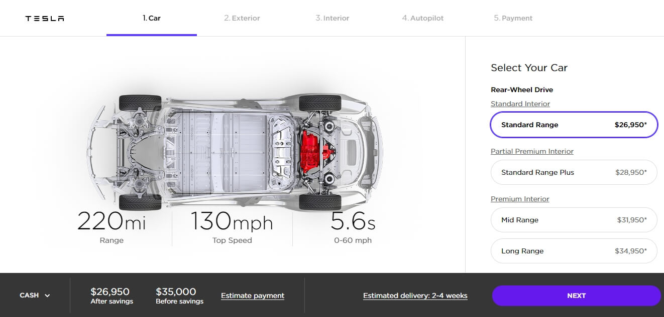 Tesla Model 3 «Standard Range» за $35 000