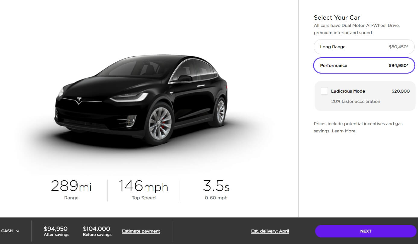 Онлайн конфигуратор Tesla Model X