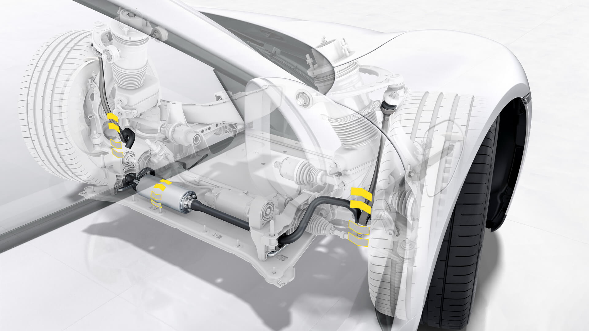 Трехкамерная адаптивная пневмоподвеска в Porsche Taycan Turbo S с электронным управлением амортизаторов