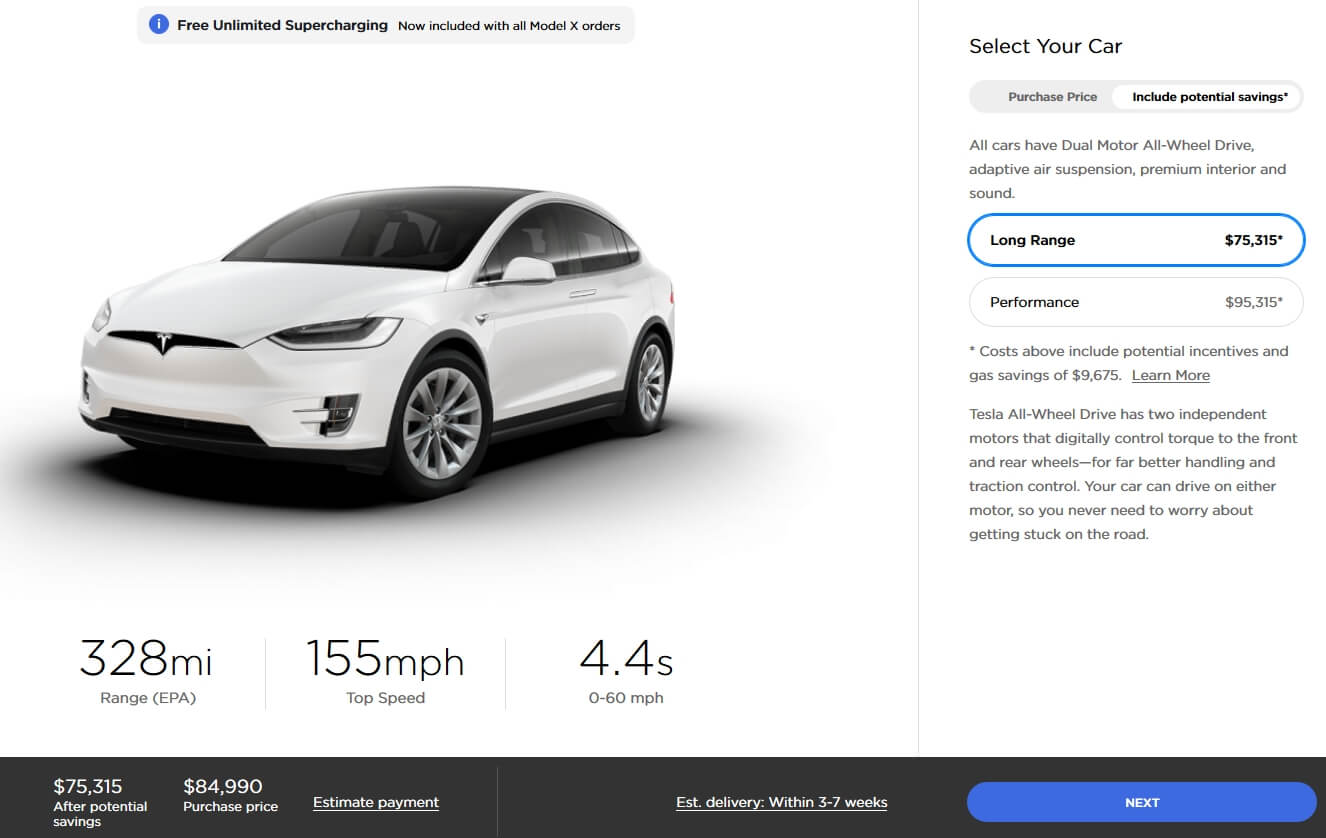 Tesla обновила онлайн-конфигуратор для Model X
