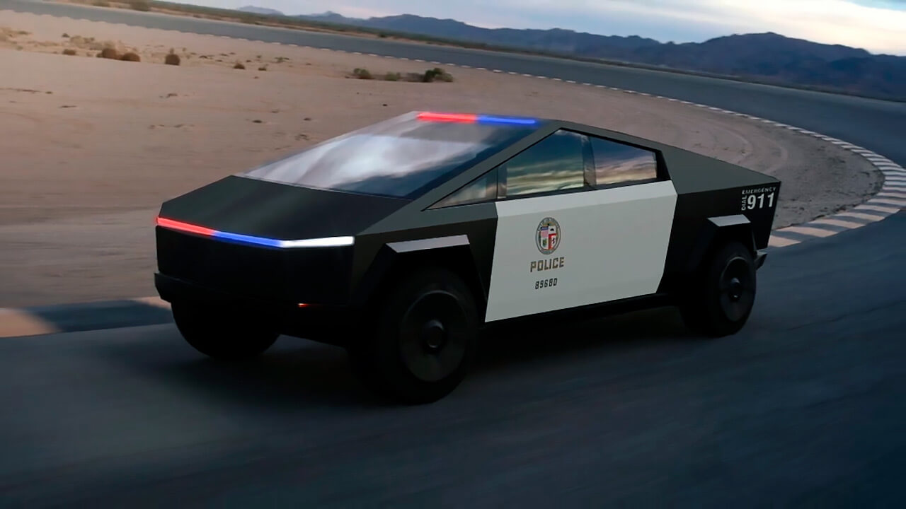 Рендер Tesla CyberTruck в качестве полицейского автомобиля