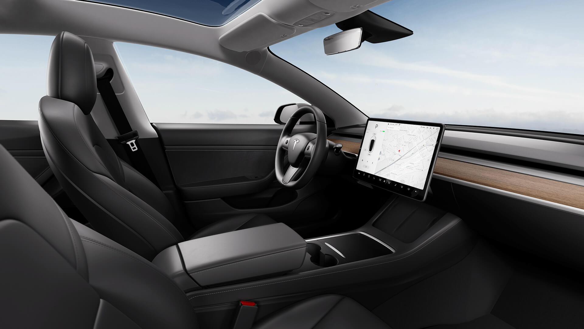 Черный интерьер Tesla Model 3 2021 года