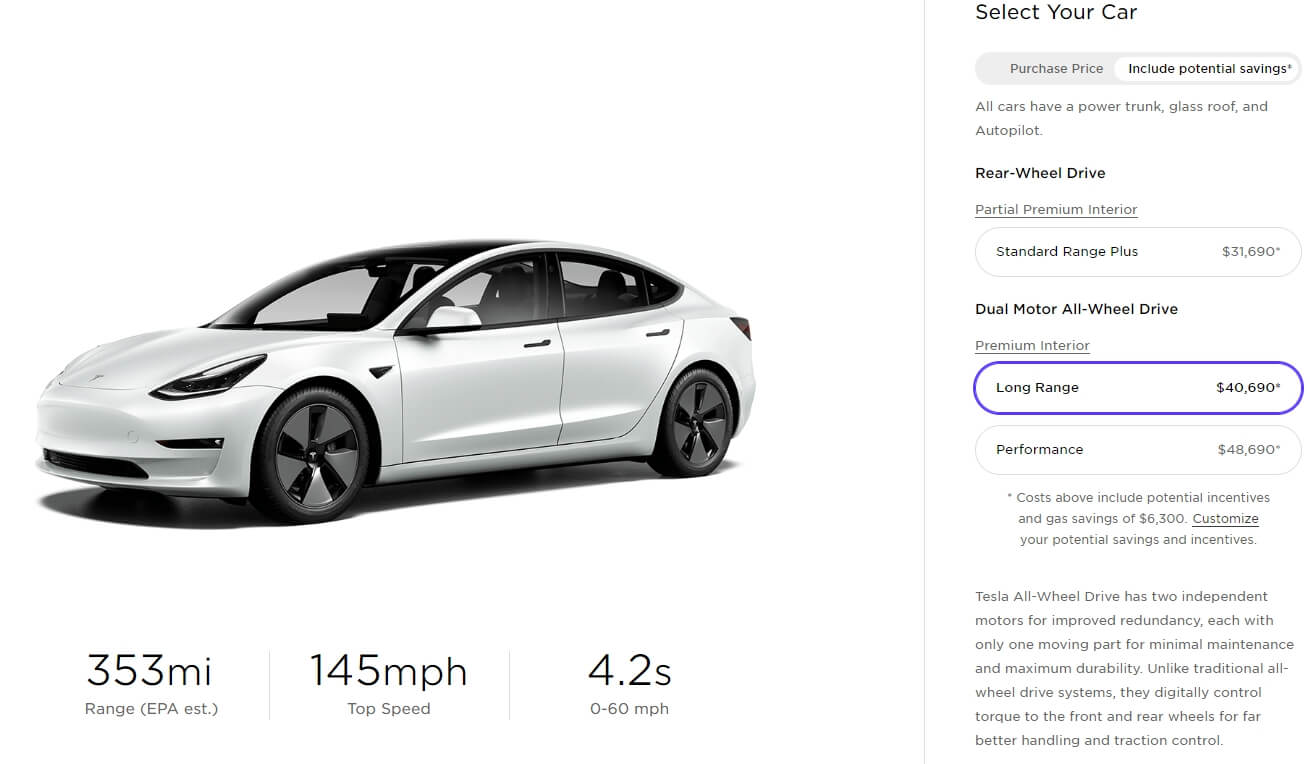 Tesla Model 3 Long Range Dual Motor All-Wheel Drive 2021 модельного года