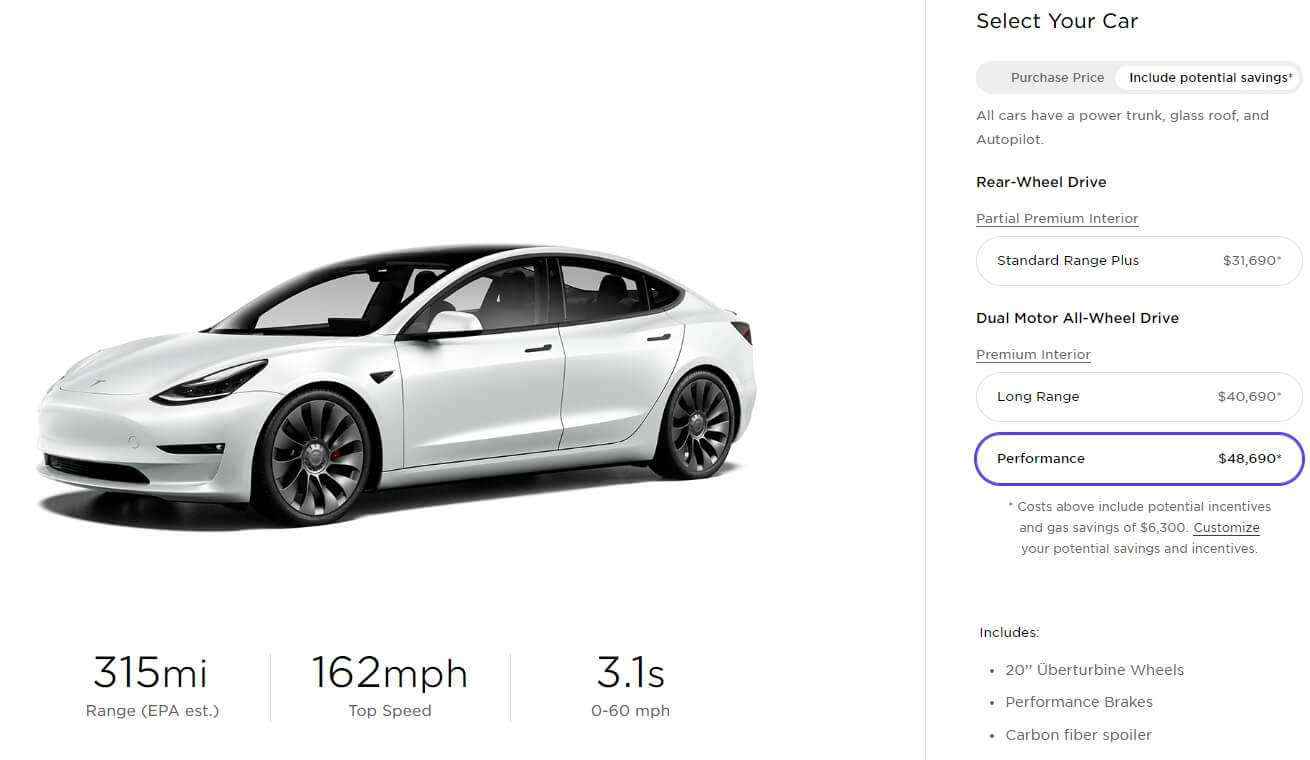 Tesla Model 3 Performance Dual Motor All-Wheel Drive 2021 модельного года