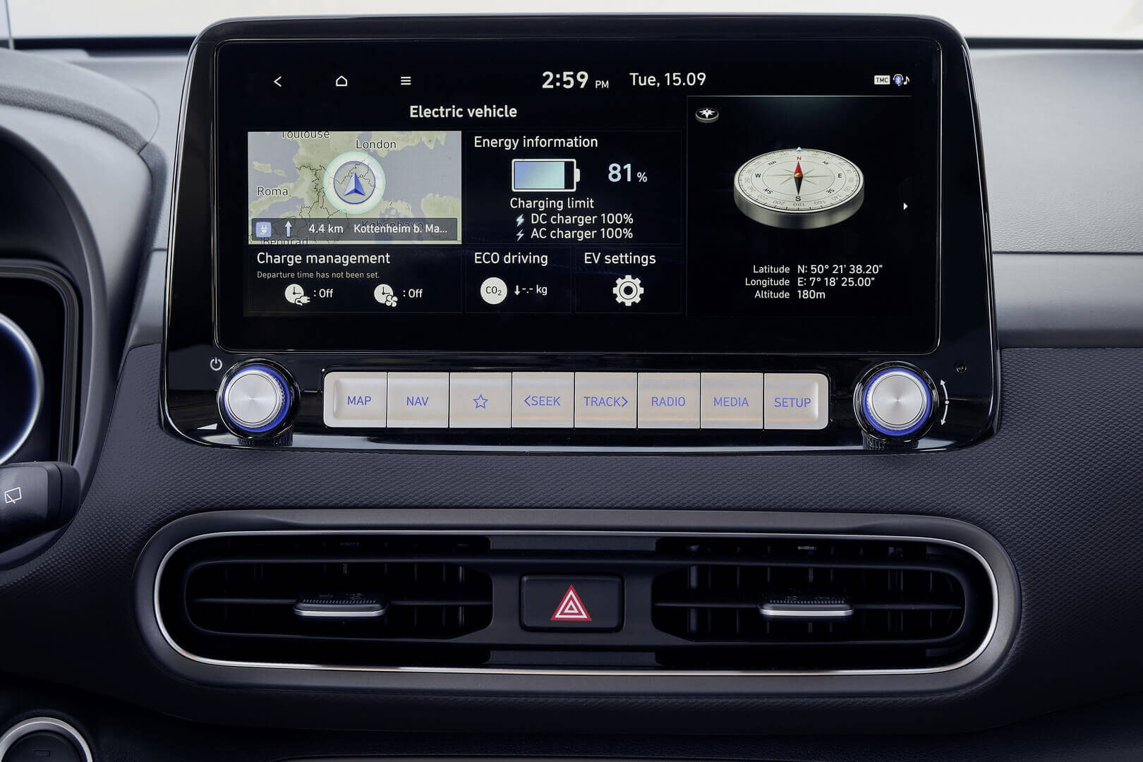 10,25-дюймовый информационно-развлекательный дисплей Hyundai Kona Electric 2021
