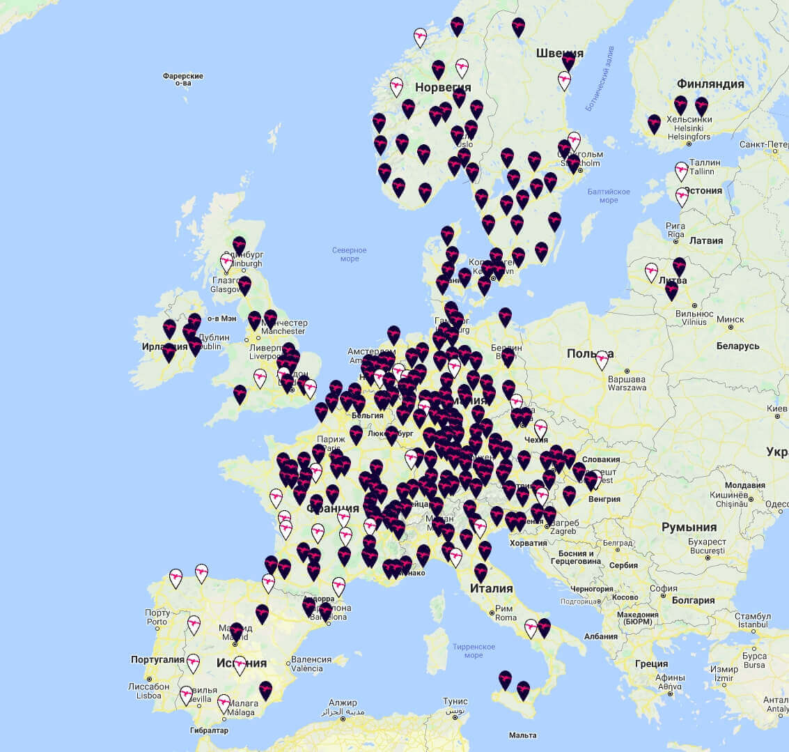 Сеть сверхмощных зарядных станций IONITY в Европе на 16 ноября 2020 года