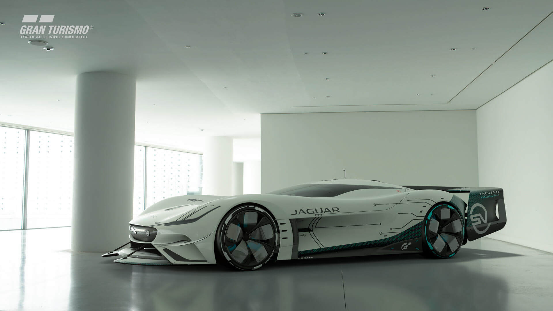 Электрический виртуальный гоночный автомобиль Jaguar Vision Gran Turismo SV 