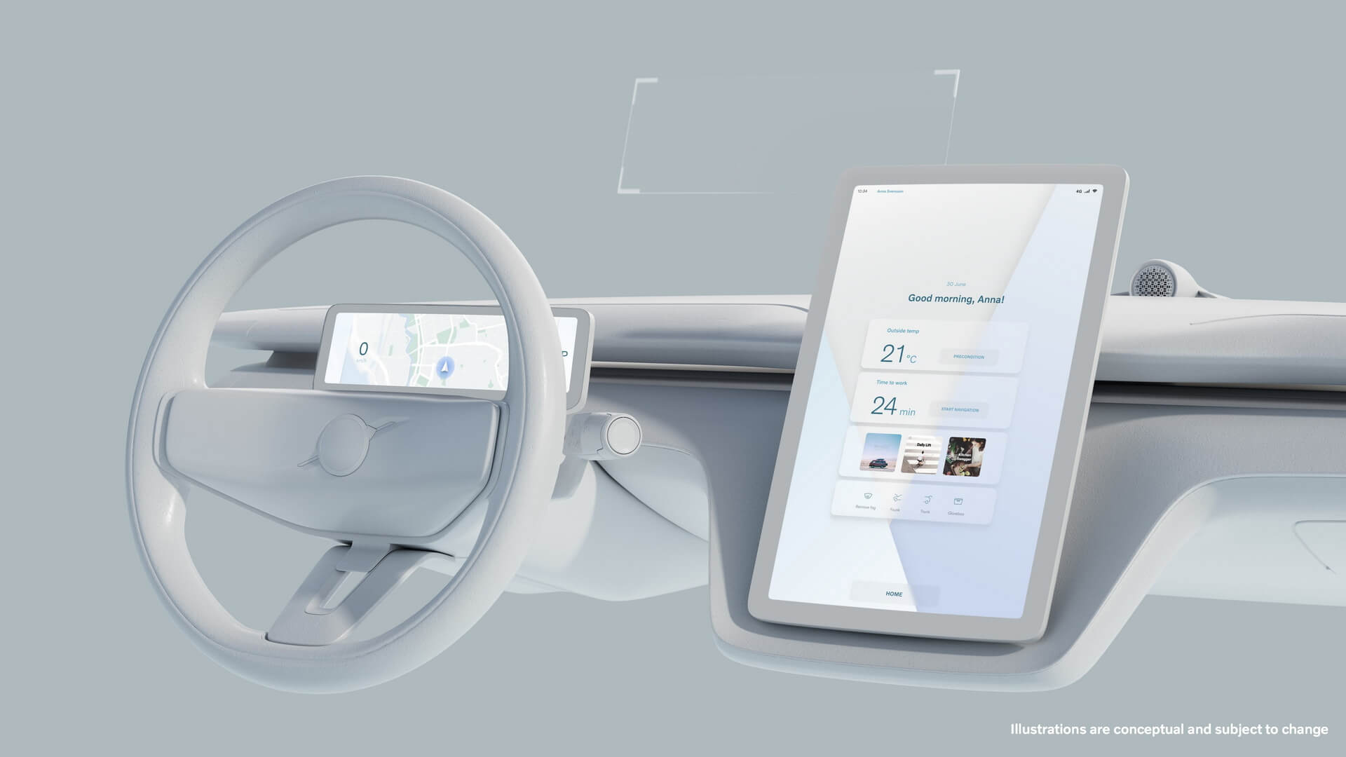 Простой и минималистичный пользовательский интерфейс будущих электромобилей Volvo